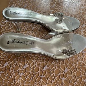 Michaelangelo silver clear top strap elegant party heels